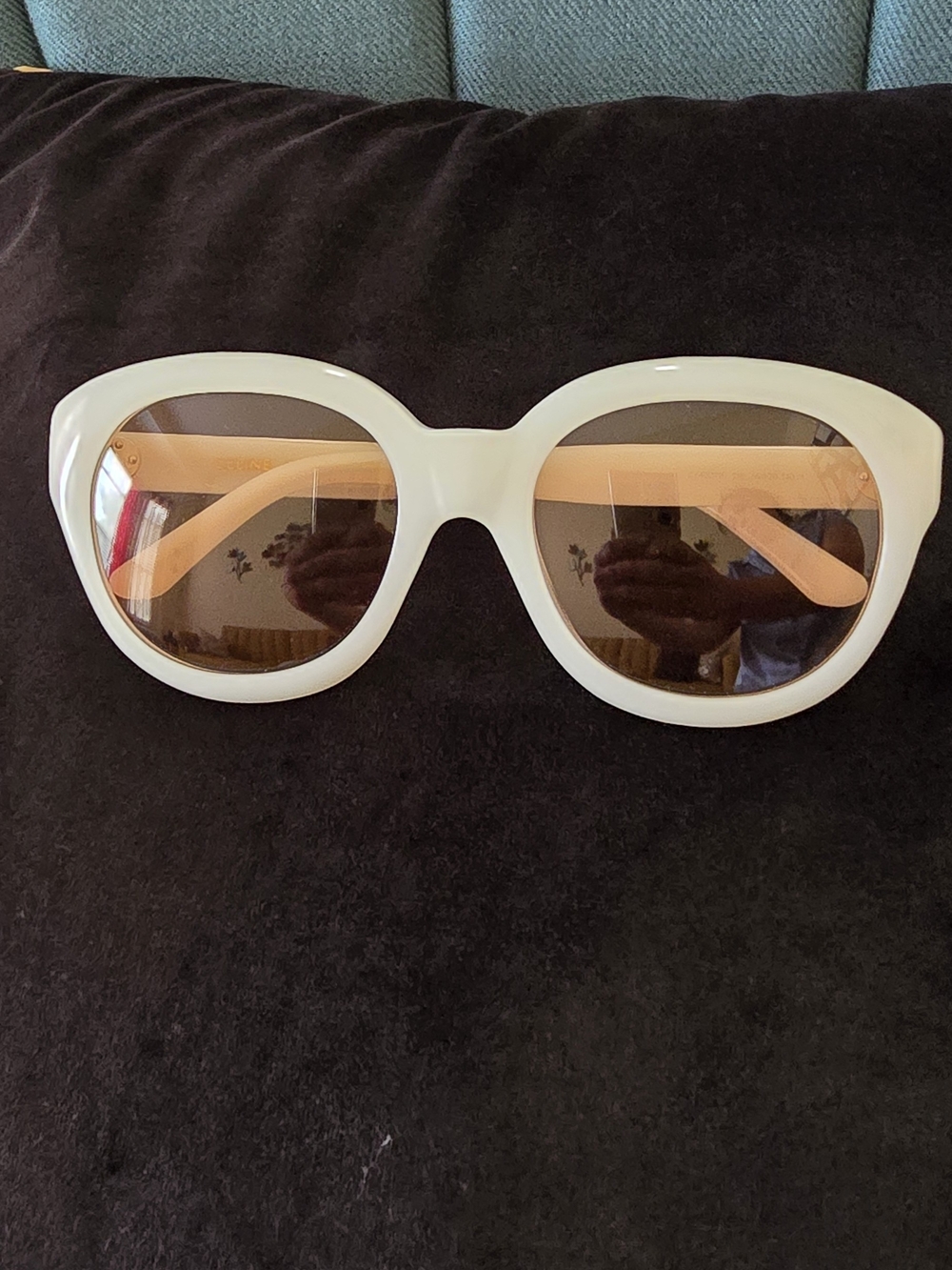 Celine Cream Oversized Round Sunglasses with Brown Lenses